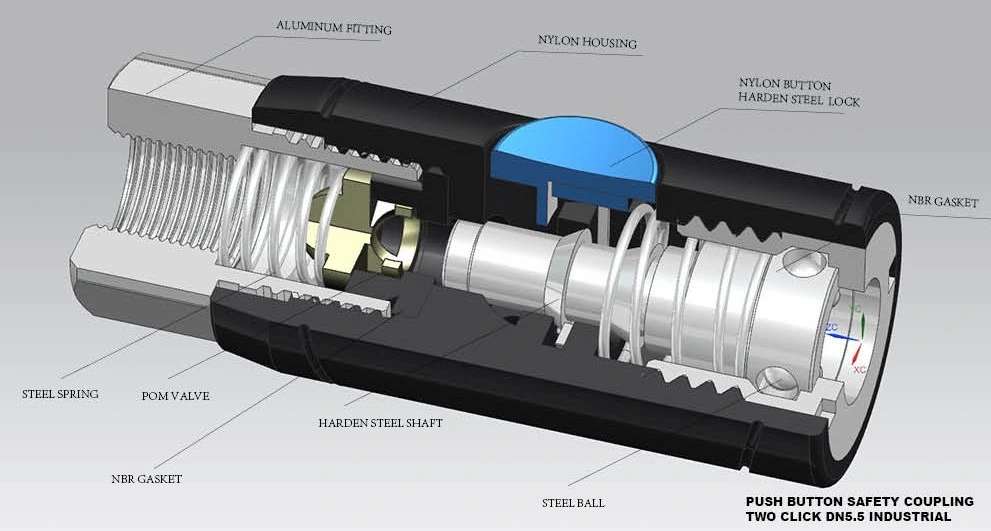 Xhnotion Push Button Two Click Pneumatic Male Socket Safety Exhaust Coupling