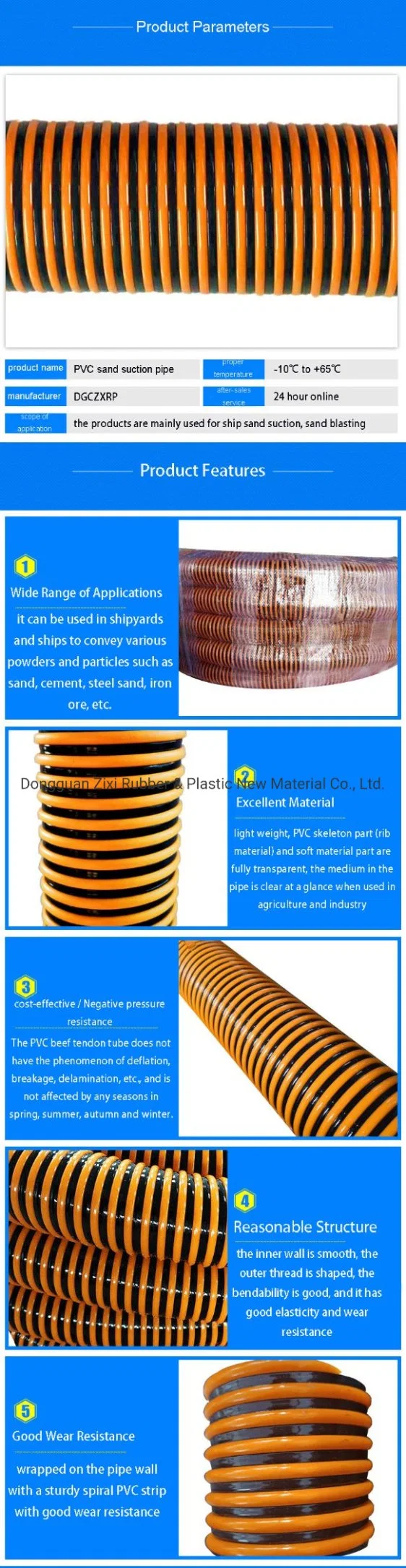 Spiral Corrugated Light Medium Heavy Duty PVC Vacuum Suction Hose