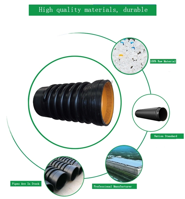 Jubo Wholesale 6 M Sewage Drain Krah Pipe Large Diameter HDPE Plastic Corrugated Pipe