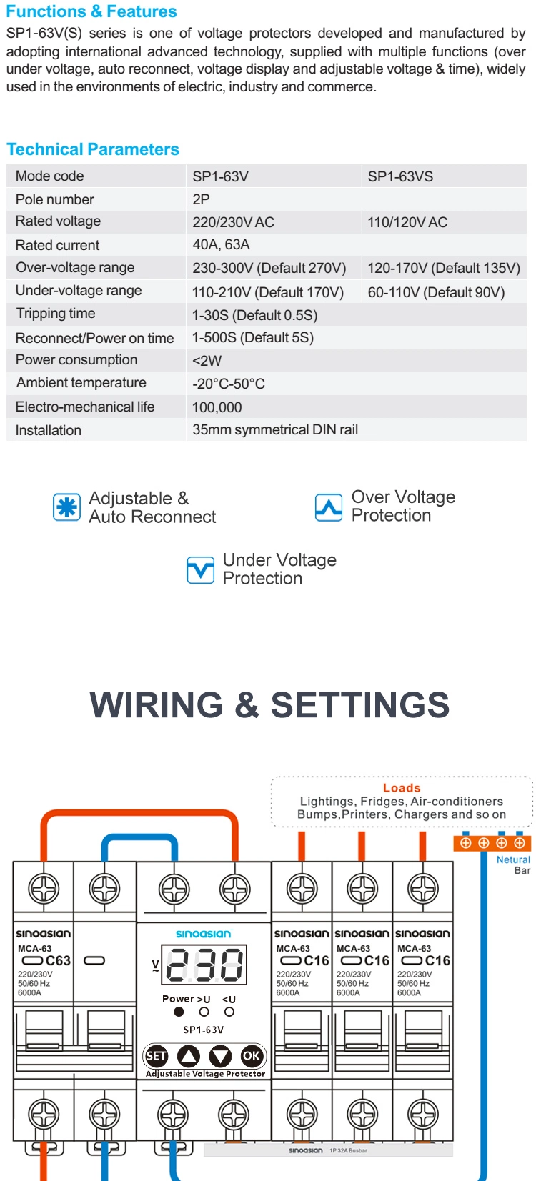 220/230V 40A High Low Voltage Protector with Digital Screen Design