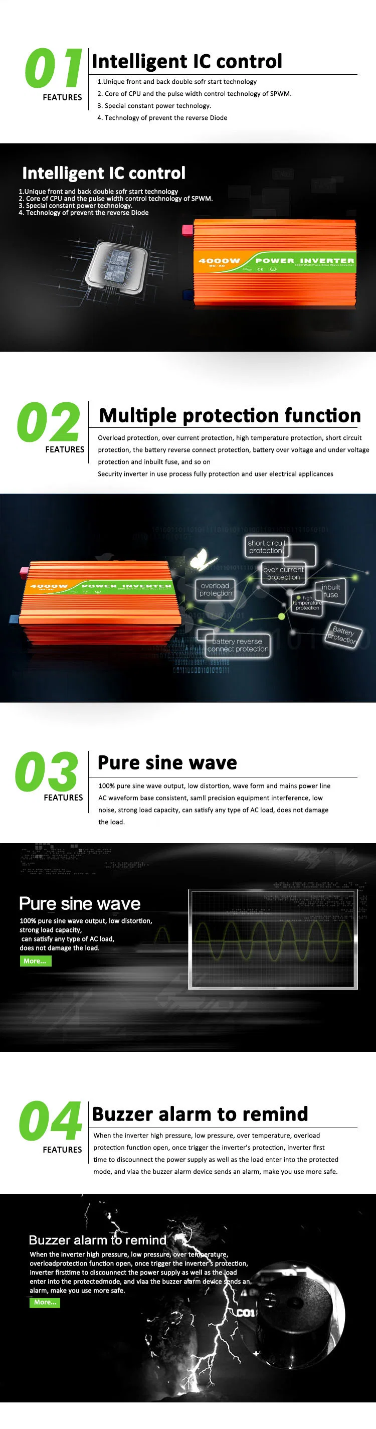 4kw 5kw Pure Sine Wave Inverter Power DC-AC Converters