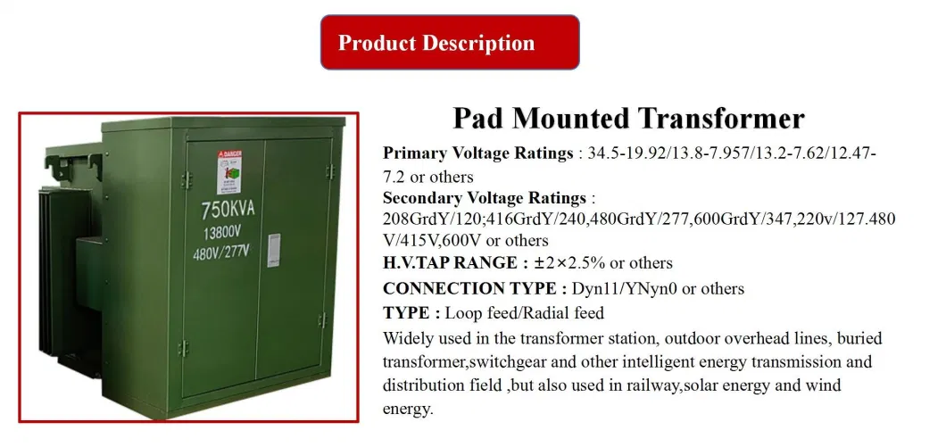 Yawei 3 Phase 25kv 33kv 75kVA 150kVA 250kVA 300kVA 1500 2000 2500 kVA 2600kVA 2MW 3mva 3.5mva Pad Mount Transformer Standards