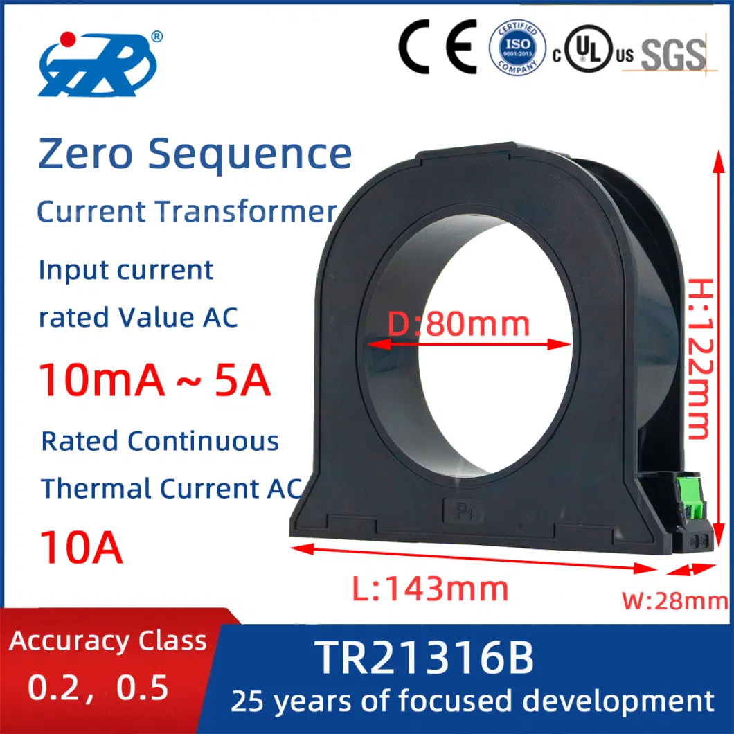 Tr AC DC Electrical Fire Monitoring Closed-Loop Residual Zero-Phase Current Transformer Sensor