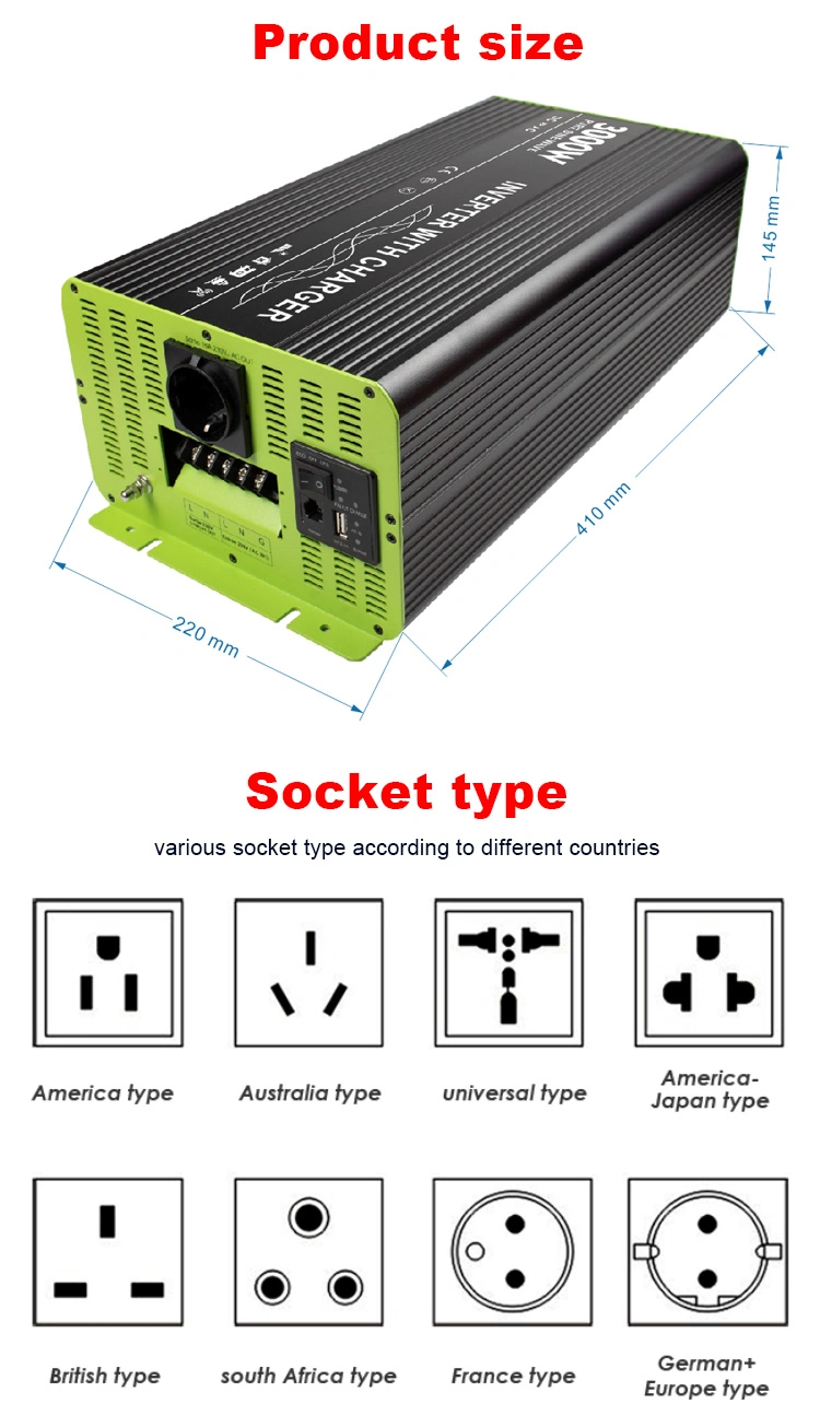 DC AC Inverter Offgrid Pure Sine Wave Power Inverter 3000W 6000W Peak Power Inverters &amp; Converters