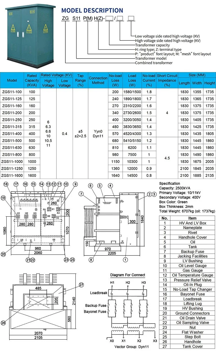 ZGS11 500kva 10kv 400v American Box Distribution Pad Mount Transformer Substations