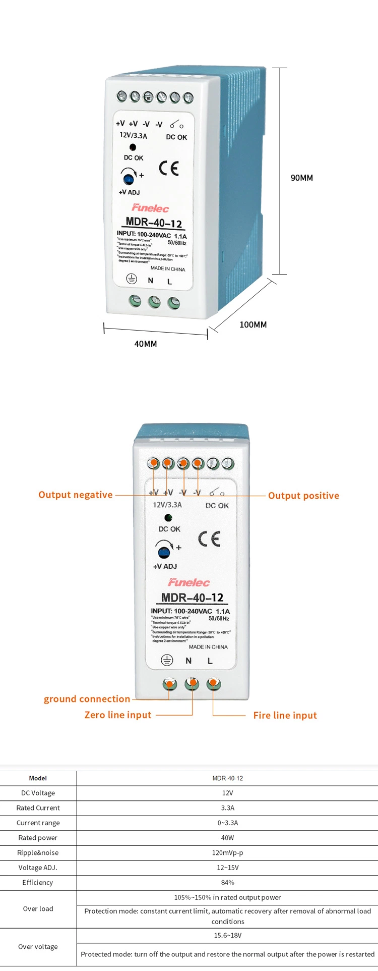 Mdr-40-12V 3.3A AC to DC Transformer 40W Is Installed on The Rail Switching Power Supply Card