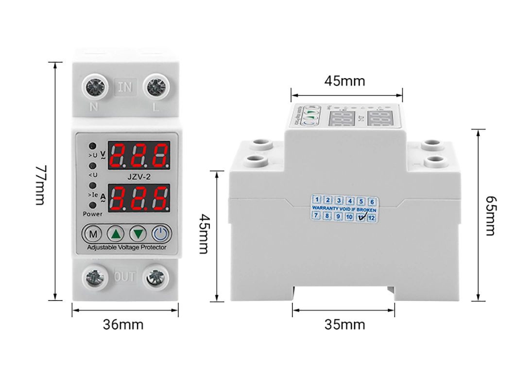 1-40A 1-63A Adjustable Automatic Over Under Voltage and Current Protector