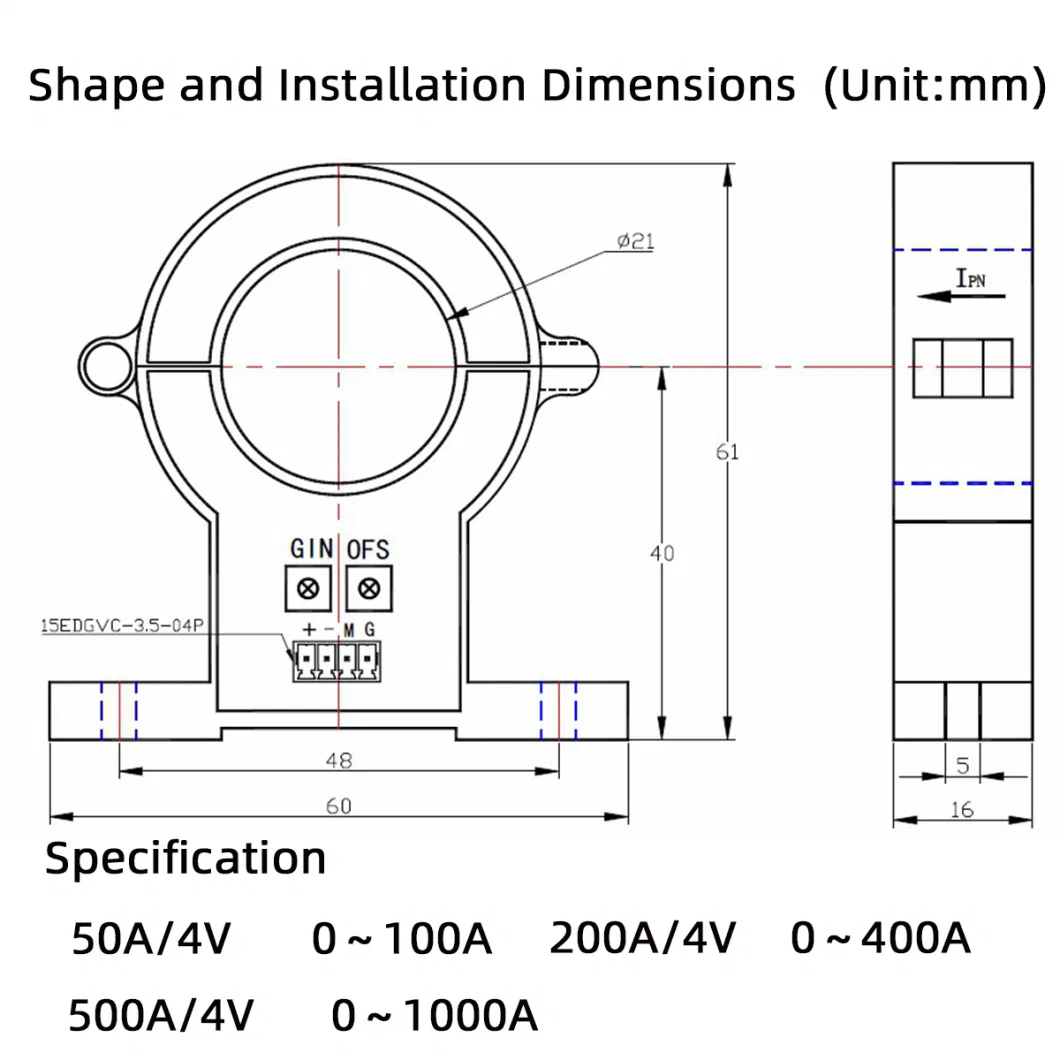 Tr UPS High Precision Anti-Interference Broadband AC/DC Hall Sensor Current Sensor Transformer 500A/4V