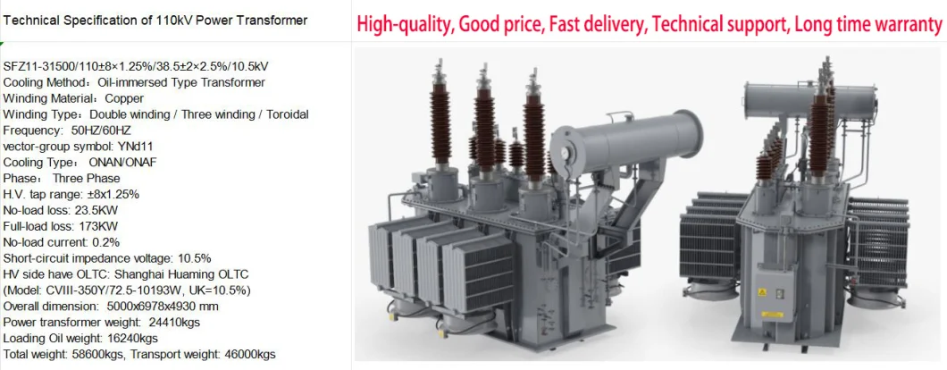 High Voltage 10000 kVA Three Phase Power Substation Transformer with Oltc