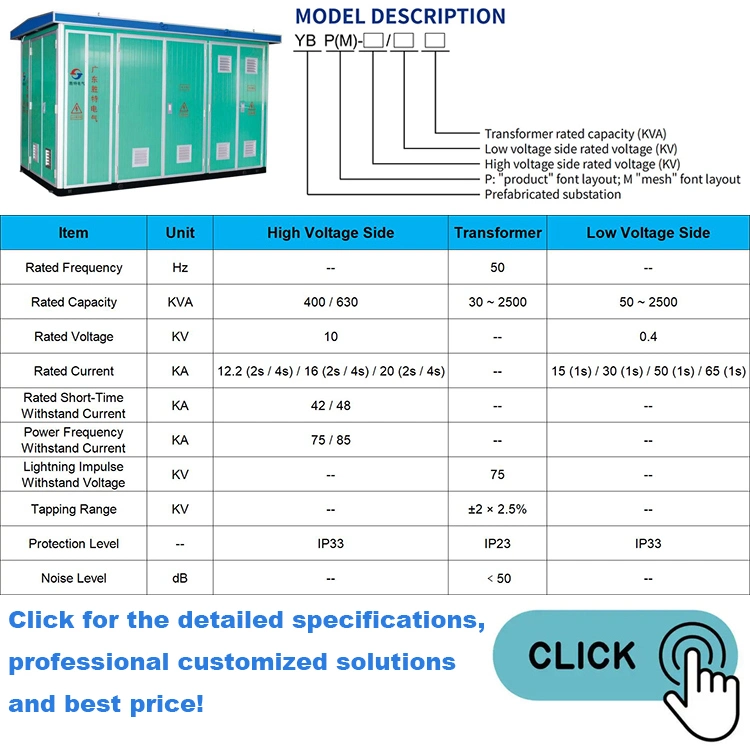 YBP 500kva 10kv 0.4kv Electric Power Box Type Prefabricated Transformer Package Substations