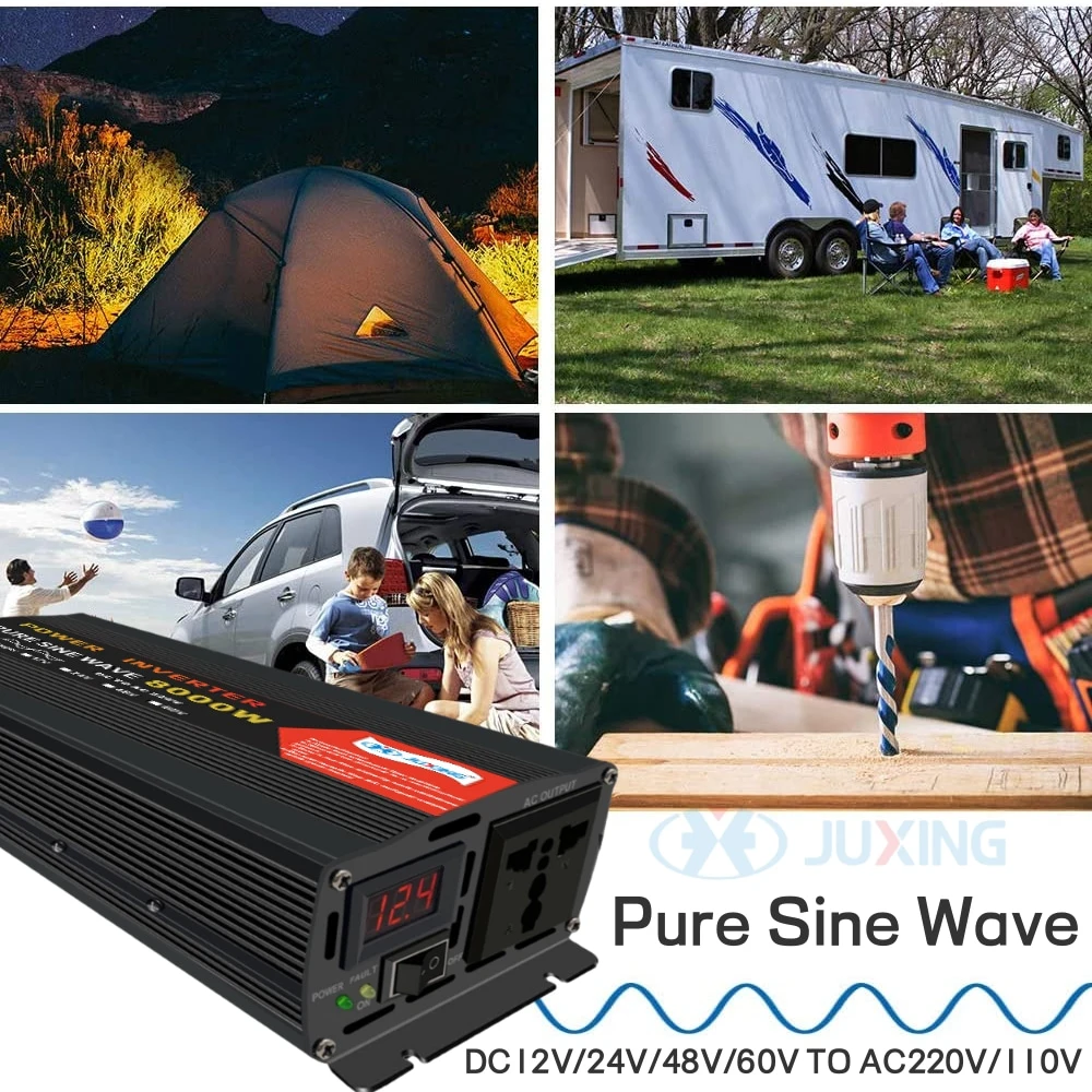 8000W Power Inverter DC 12V/24V/48V/60V to AC 220V Pure Sine Wave Voltage Converter Built in Transformer