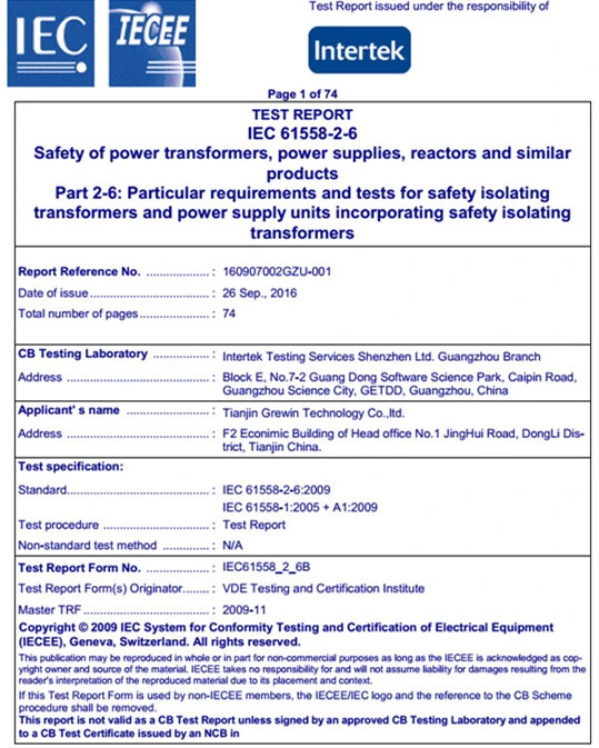 12V 230V 220V Pq Ferrite Epcos Core Transformer with IEC Approval