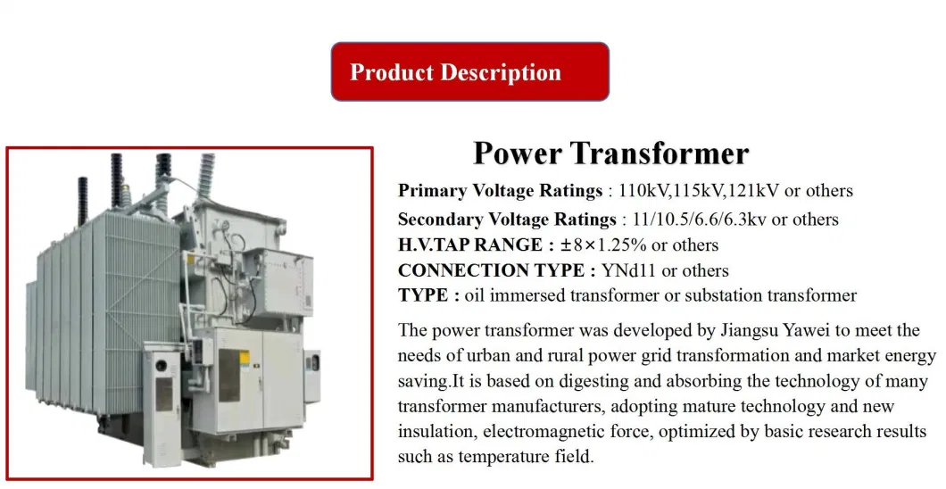 Yawei 25mva 220kv/22kv Energy-Saving Environmentally High Quality Large-Scale Power Transformer