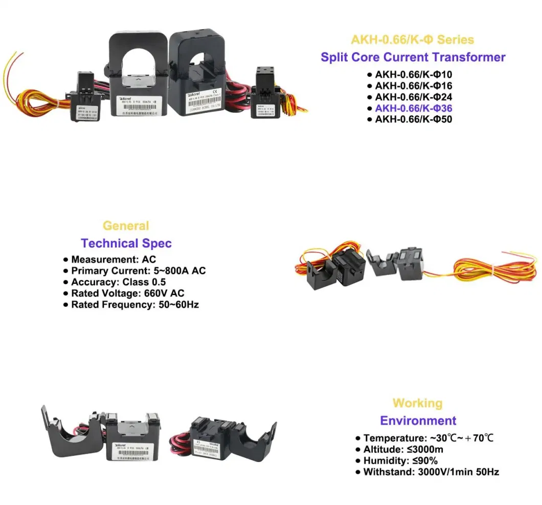 Acrel UL Certificate Akh-0.66-K 5A/1A/333mv Ouput Low Voltage AC Split Core Current Transformer for Renovation Project