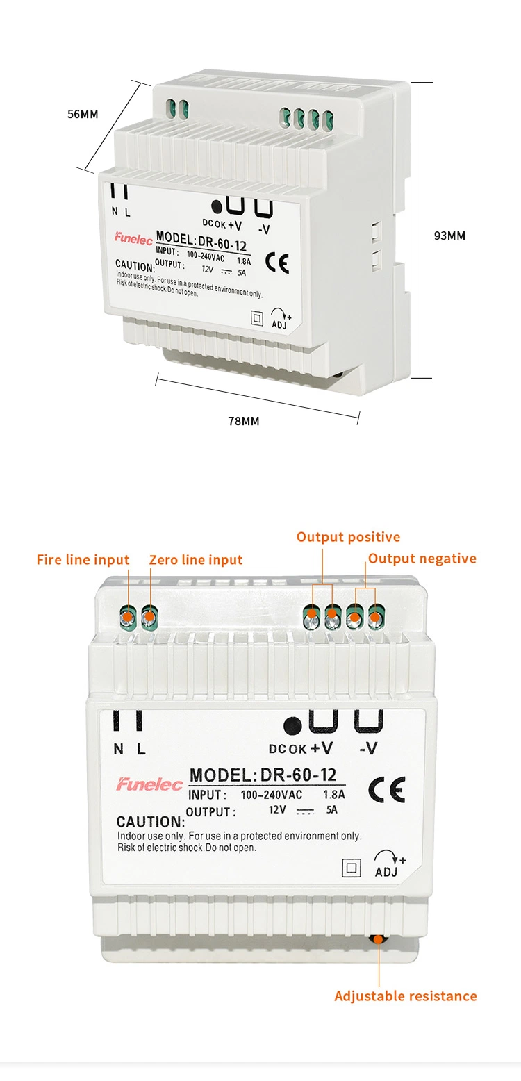 Guide Rail Switching Power Supply DC 60W Transformer Dr-60-12V 5A