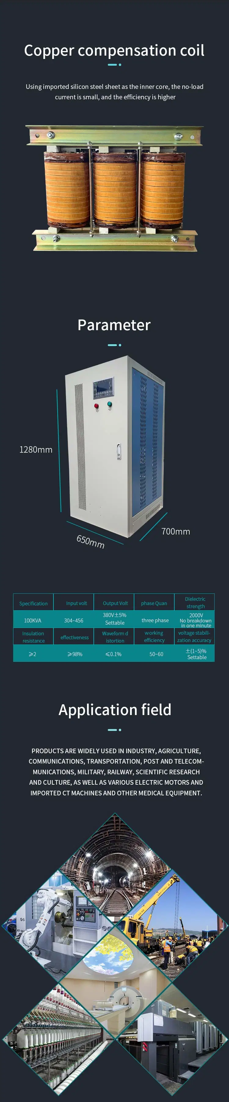 High Precision Automatic Servomotor Voltage Stabilizer Regulator Three Phase 10kVA~3600kVA for Communication Station with Reliable Capability