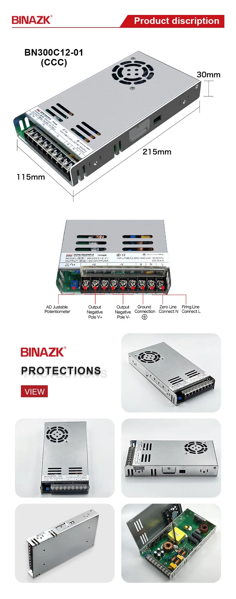 Bina CCTV Camera Connect with Phone 220V AC to 12V DC Transformer