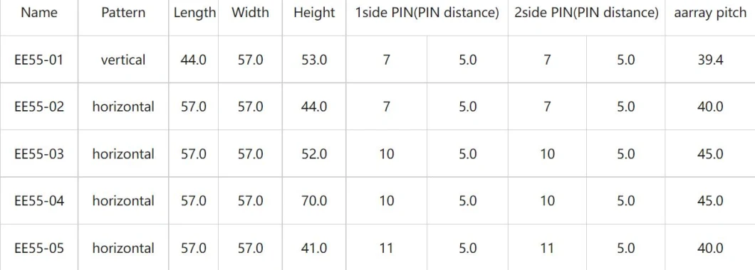 Customized High Frequency 220V 24V 12V 500W Transformer Ee50 Ee55 Ferrite Core Transformer 12V Isolation Electric Transformer Solar SMPS Efd20 SMD Transformer