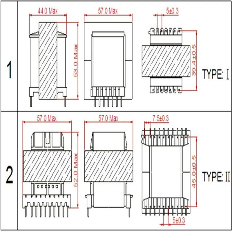 Customized High Frequency 220V 24V 12V 500W Transformer Ee50 Ee55 Ferrite Core Transformer 12V Isolation Electric Transformer Solar SMPS Efd20 SMD Transformer