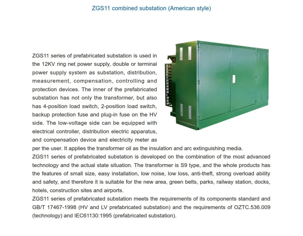 Zgs11 Box Type Package Substation Pad Mount Transformer of American Dyn11 Yyn0