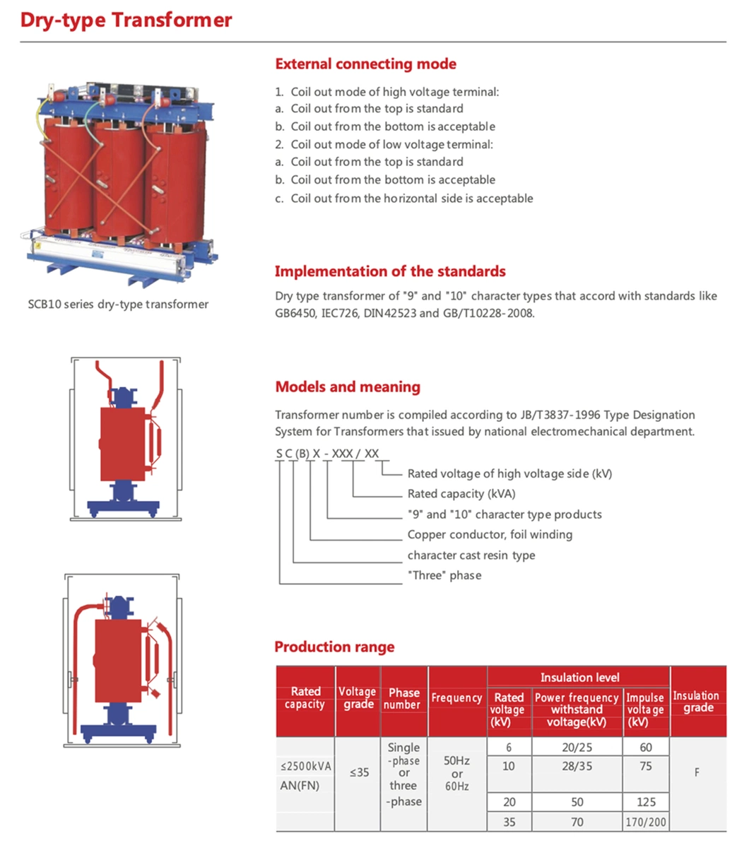 CNC Distribution High Voltage Transformers Dry-Type Power Transformer Scb10 Protective Electrical Metal Housing