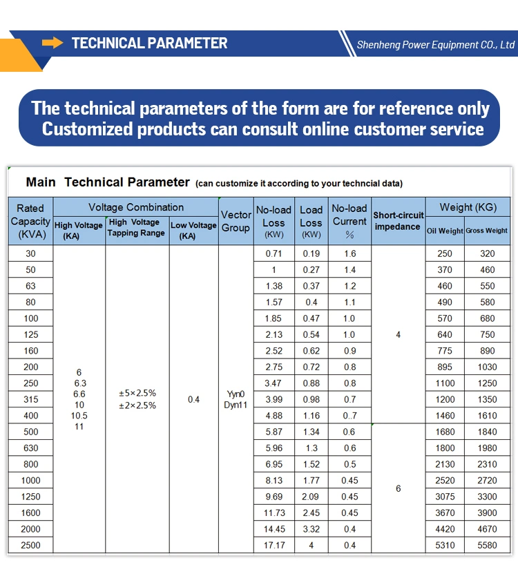 11kv 800kVA/ 500kVA /1500kVA/ 1250 kVA /2500kVA Power Distribution Transformer Dry Type Transformer Price