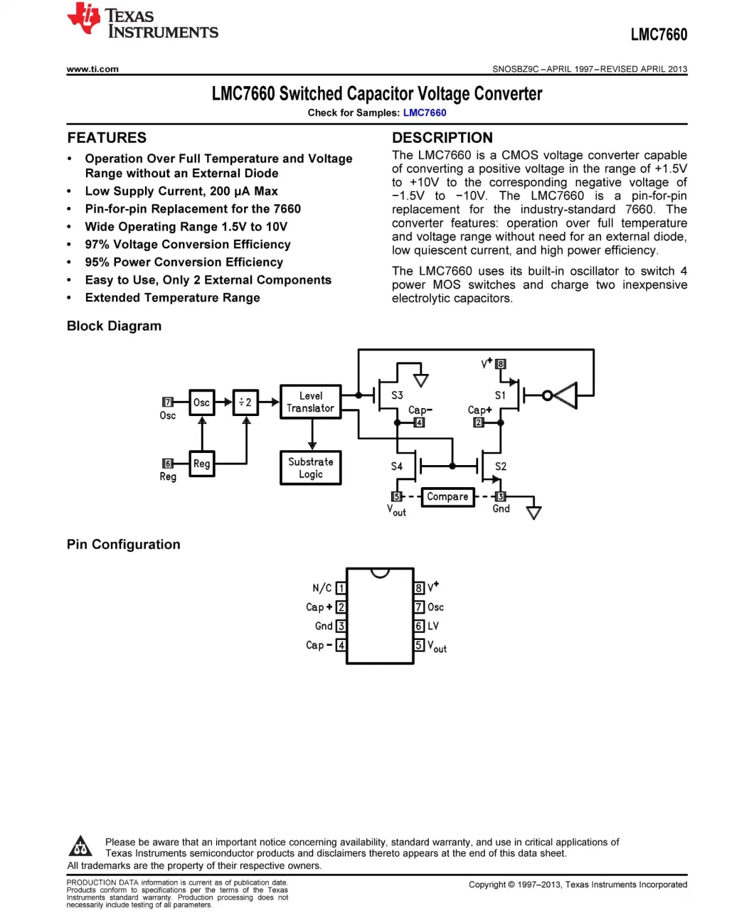 LMC7660 Switched Capacitor Voltage Converter