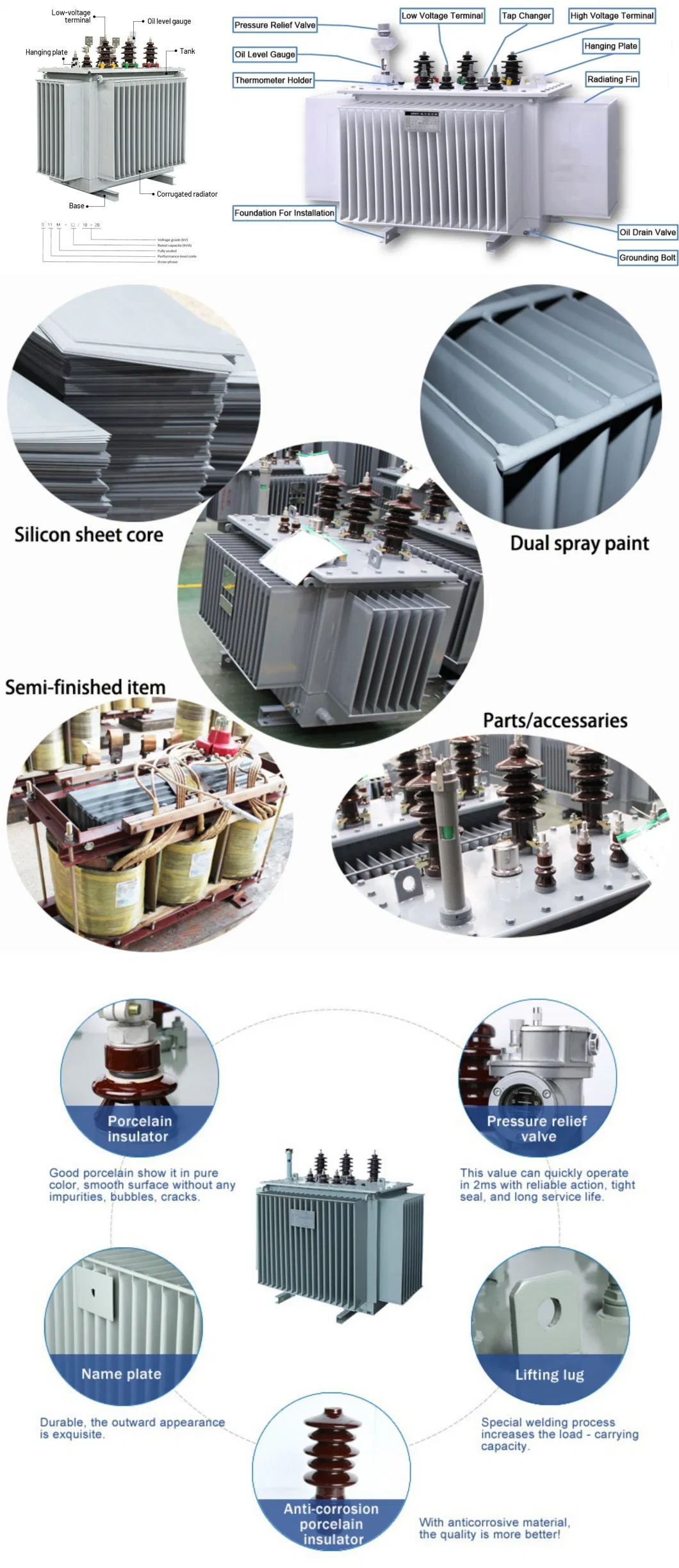 S11 Series 10kv Power Distribution Three-Phase Electric Transformer with Oil Immersed High Voltage Onan Rectifiers Current High Frequency Dry Type Transformer