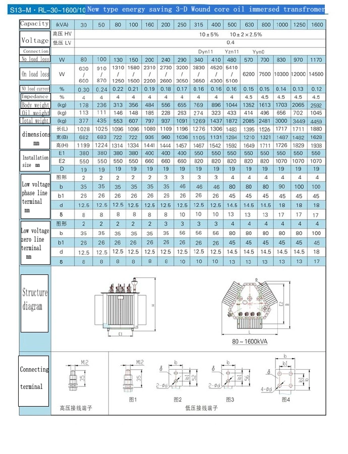 Factory Direct Sale! 800 1000 kVA 10/0.4 Kv S13 Three Phase Oil Immersed Power Distribution Transformer with Aluminum Winding Coil