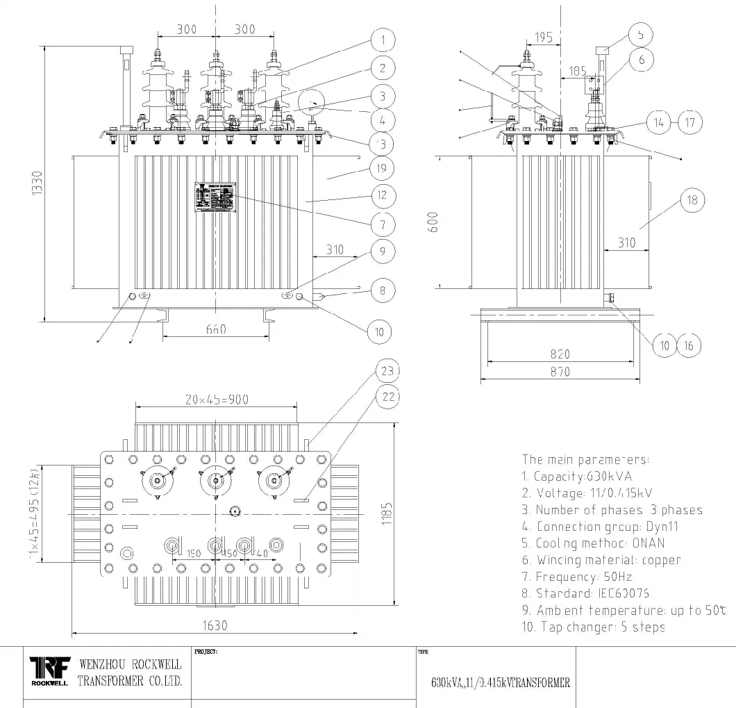 11/0.4kv 33/0.4kv 25kVA up to 2500kVA Oil Immersed Power Transformer Distribution Transformer