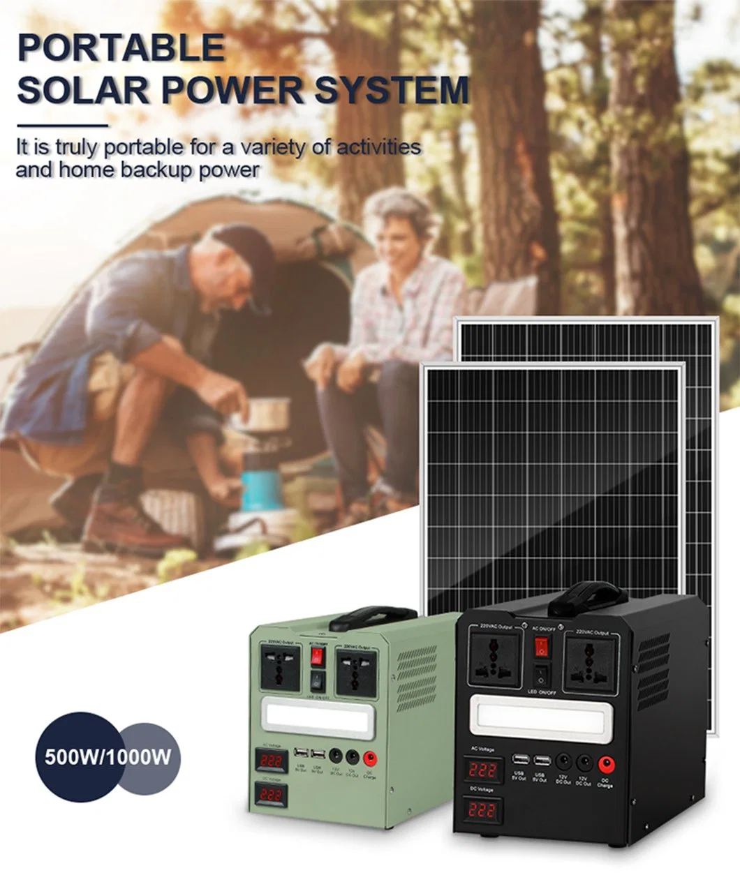 Home Outdoor Mobile LiFePO4 Lithium Battery Output 500W 1000W Portable Energy Storage Supply Station Solar Generator for Camping ODM OEM Manufacturer