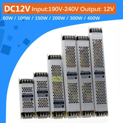 DC 12V 24V Fuente de alimentación de conmutación AC190-240V transformadores de iluminación mute 60W 100W 200W 300W 400W adaptador de alimentación de controlador de luz LED