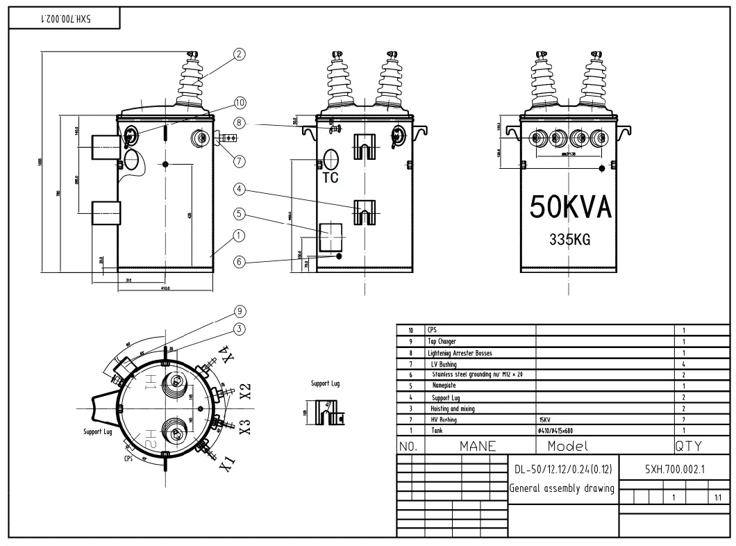 Manufacturer Supply 333kVA/250kVA Single Phase Pole Mounted Transformer 7620/13200V/480V/400V
