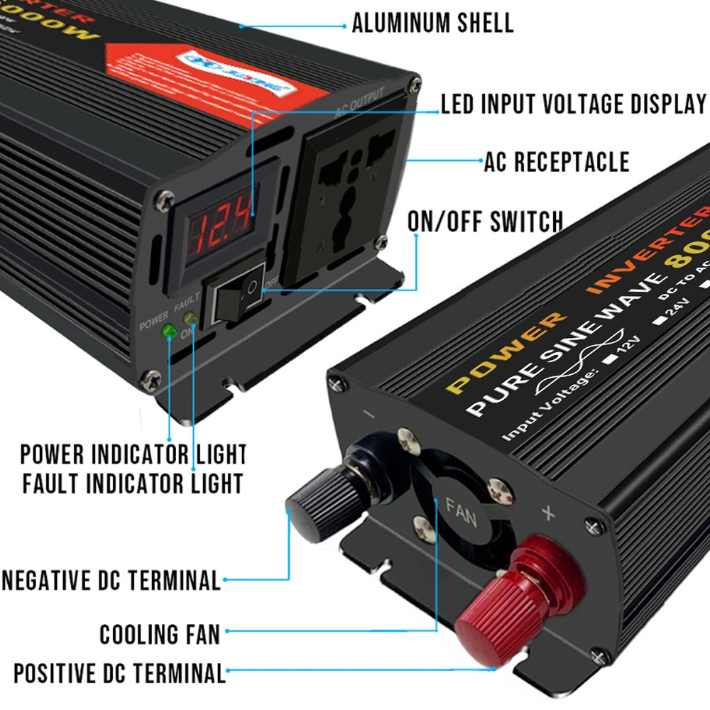 8000W Power Inverter DC 12V/24V/48V/60V to AC 220V Pure Sine Wave Voltage Converter Built in Transformer