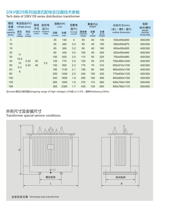 10kVA 20kVA 35kVA S11 S11m Sz9 Sz11 S9 S11 Oil Immersion Transformer