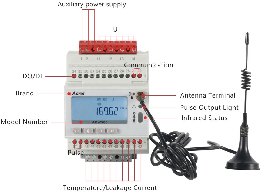 Acrel Adw300-Wfhw WiFi Meter Electricity Meter with WiFi Energy Meter with WiFi IoT Platform IoT Meter Wireless Energy Monitor RS485 Can Option