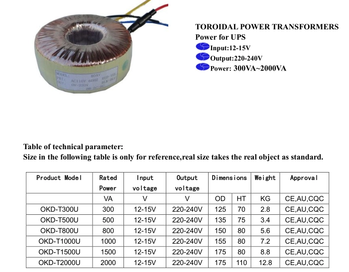 OEM Electronic Toroidal Power Transformer 110 to 220 Step up Transformer