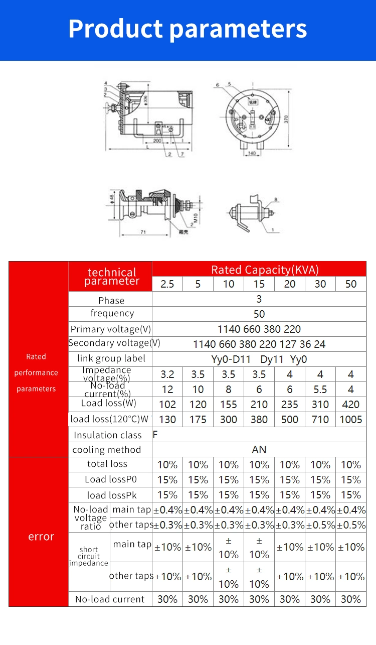 Sntoom Industrial Ksg 2.5/5/10/15/20/30/50 kVA Three Phase Mine Explosion-Proof Dry-Type Isolation Transformer