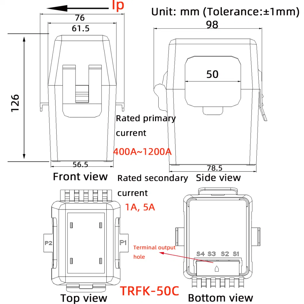 Tr Split Core Open Type AC/DC Current Transformer Sensor 400A/500A/600A/700A/800A/900A/1000A/1200A/1A, 5A