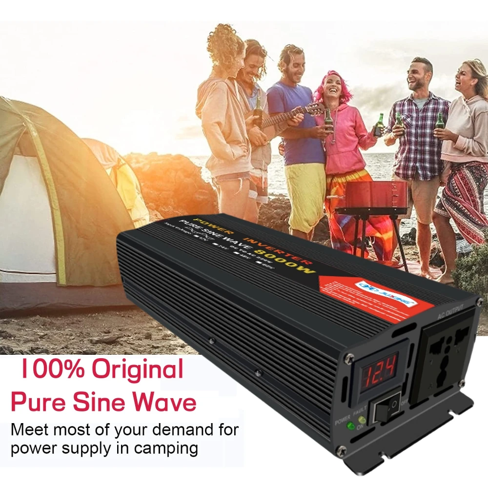 8000W Power Inverter DC 12V/24V/48V/60V to AC 220V Pure Sine Wave Voltage Converter Built in Transformer