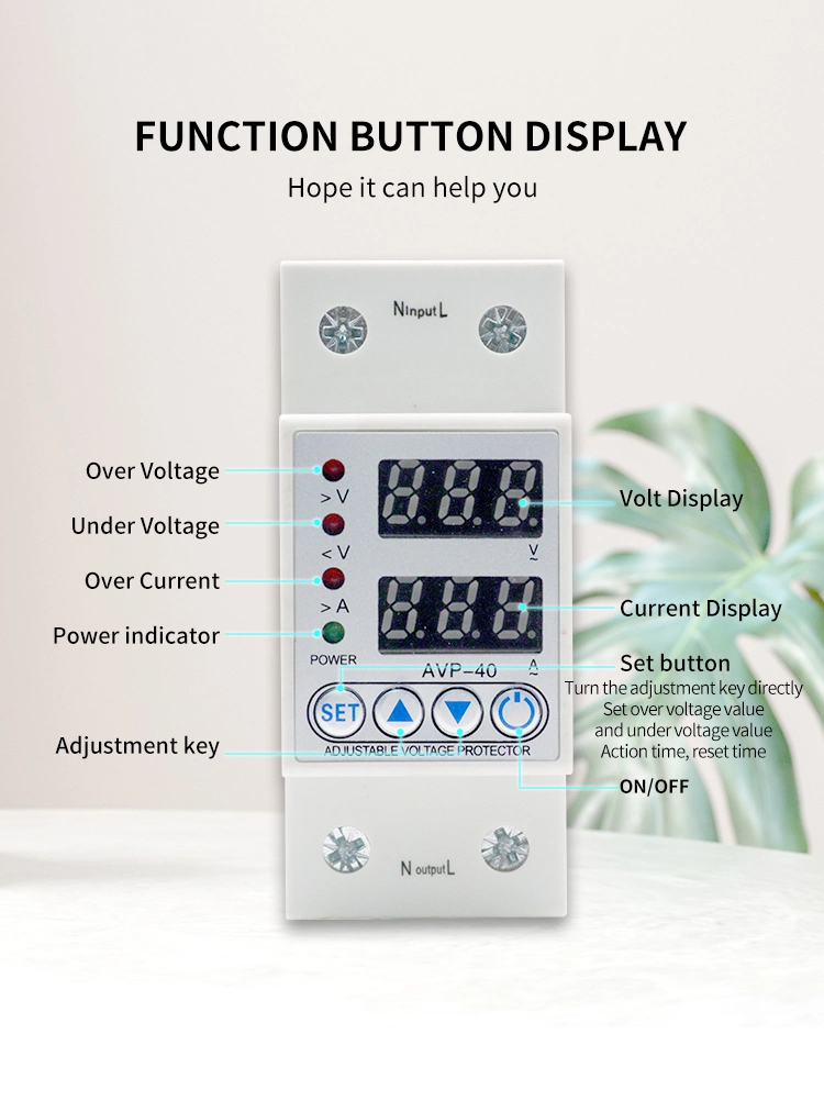 63A 230V DIN Rail Adjustable Over Under Voltage Protective Protector Relay Protection Digital Electric Voltage Protector