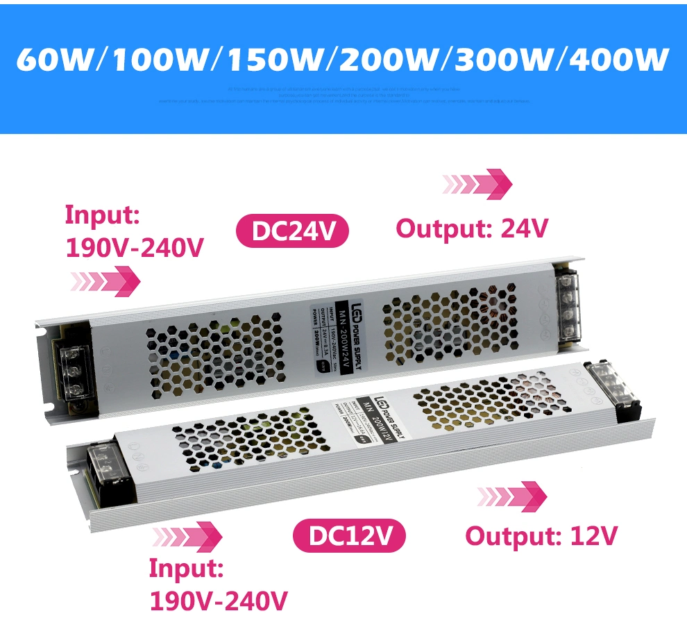 DC 12V 24V Switching Power Supply AC190-240V Mute Lighting Transformers 60W 100W 200W 300W 400W LED Light Driver Power Adapter