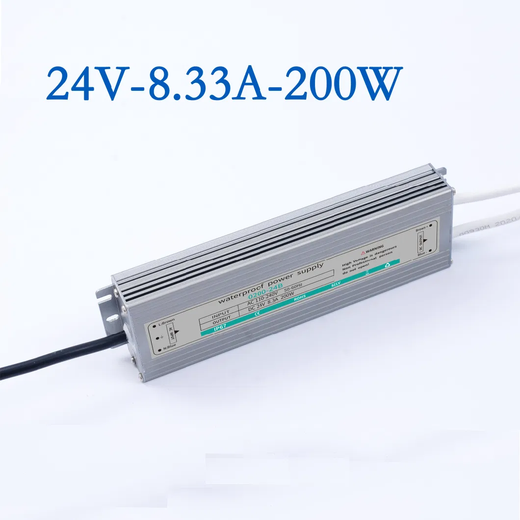 IP67 DC24V 12.5A 300W PWM AC175V to AC260V AC to DC LED Transformer 80% or 90% Power Efficiency