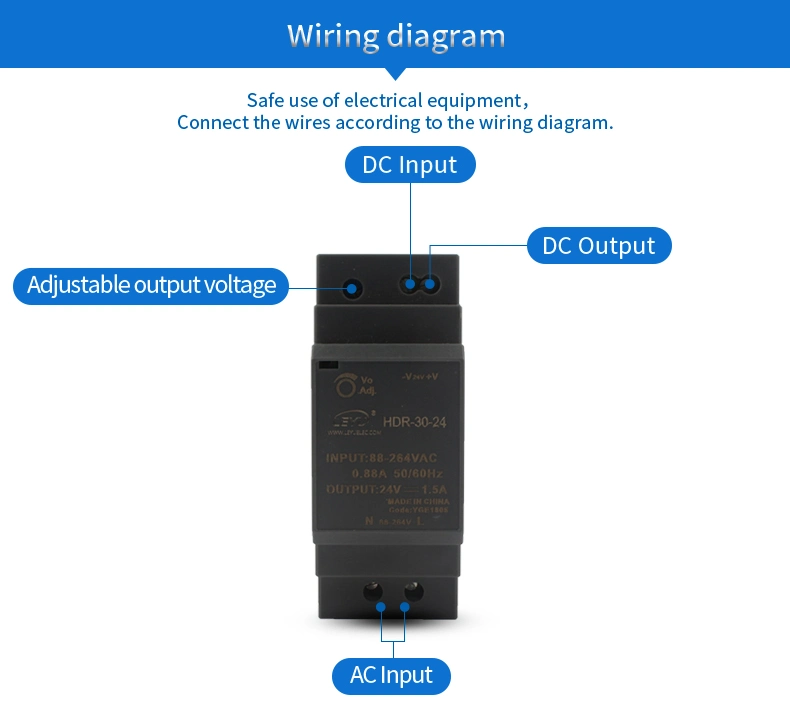 Hdr-30-12 30W Power Supplies Switch Mode DIN Rail Power Supply 5V 12V 15V 24V AC / 120V to 12V DC Converter