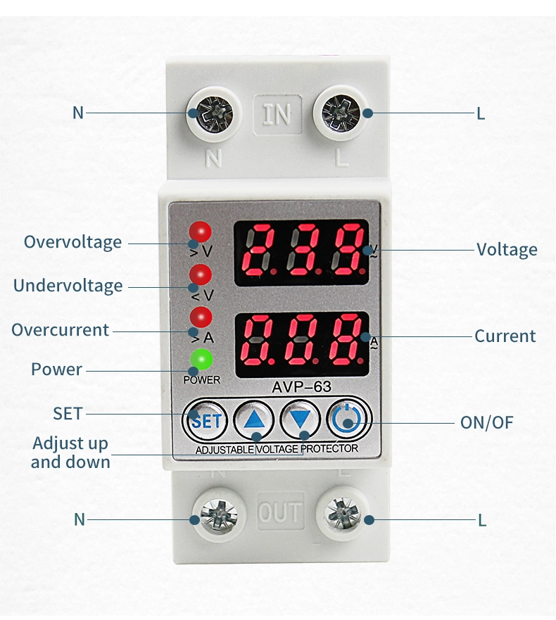 Zoii 220/230V 1-63A Digital Adjustable Over Under Voltage Current Protector