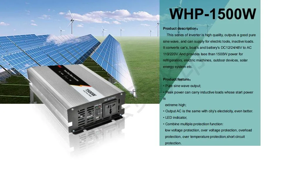 1000W 1100W 1500W Power Inverter Pure Sine Wave 12V 24V DC to 120V 220V 230V 240V AC Offgrid Converter Inversor