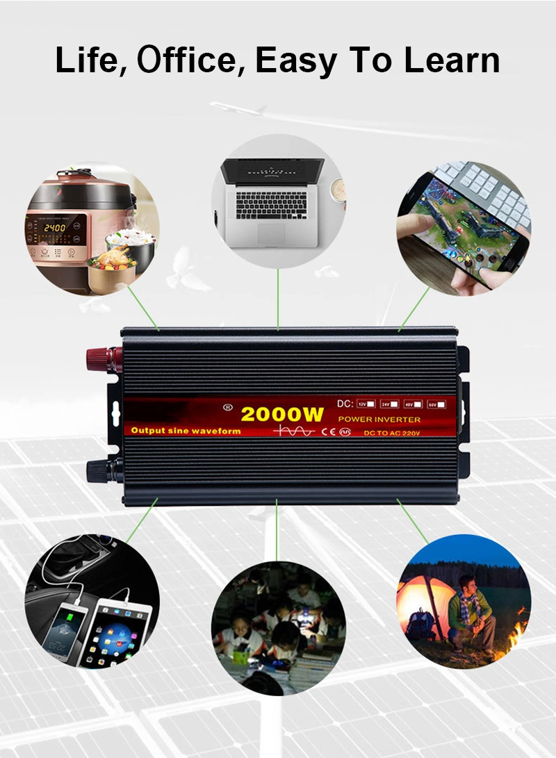 Power Inverter 2000W 1000W 3000W 12V 24V 48V DC to 110V 220V 230V 240V Inverters Converters with Charger Solar Power System