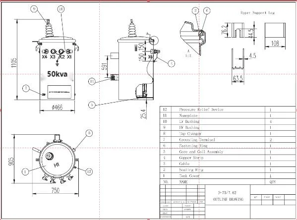 Yawei 25 kVA 34.5kVA 50 kVA 75kVA 100 kVA Single Pole Mounted Transformer 13.8kv 13.2kv to 120V 220V at 60Hz Vector Group