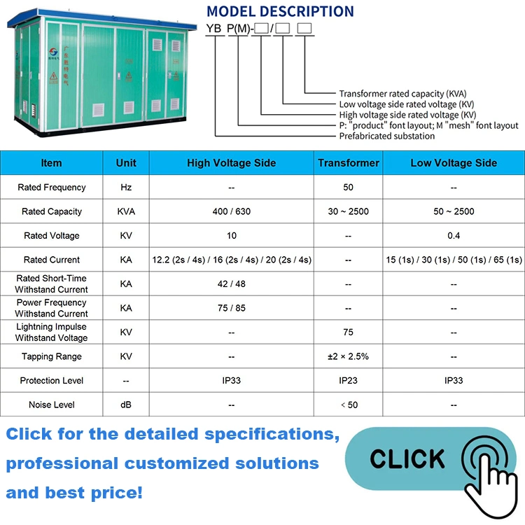 Ybp 250 kVA 12 Kv 400 V Outdoor Electrical Substation Boxtype Prefabricated Compact Substation Power Transformer Unit Substation Outdoor Substation