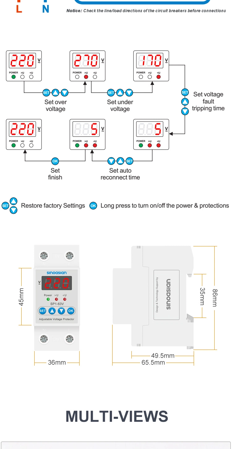 220/230V 40A High Low Voltage Protector with Digital Screen Design